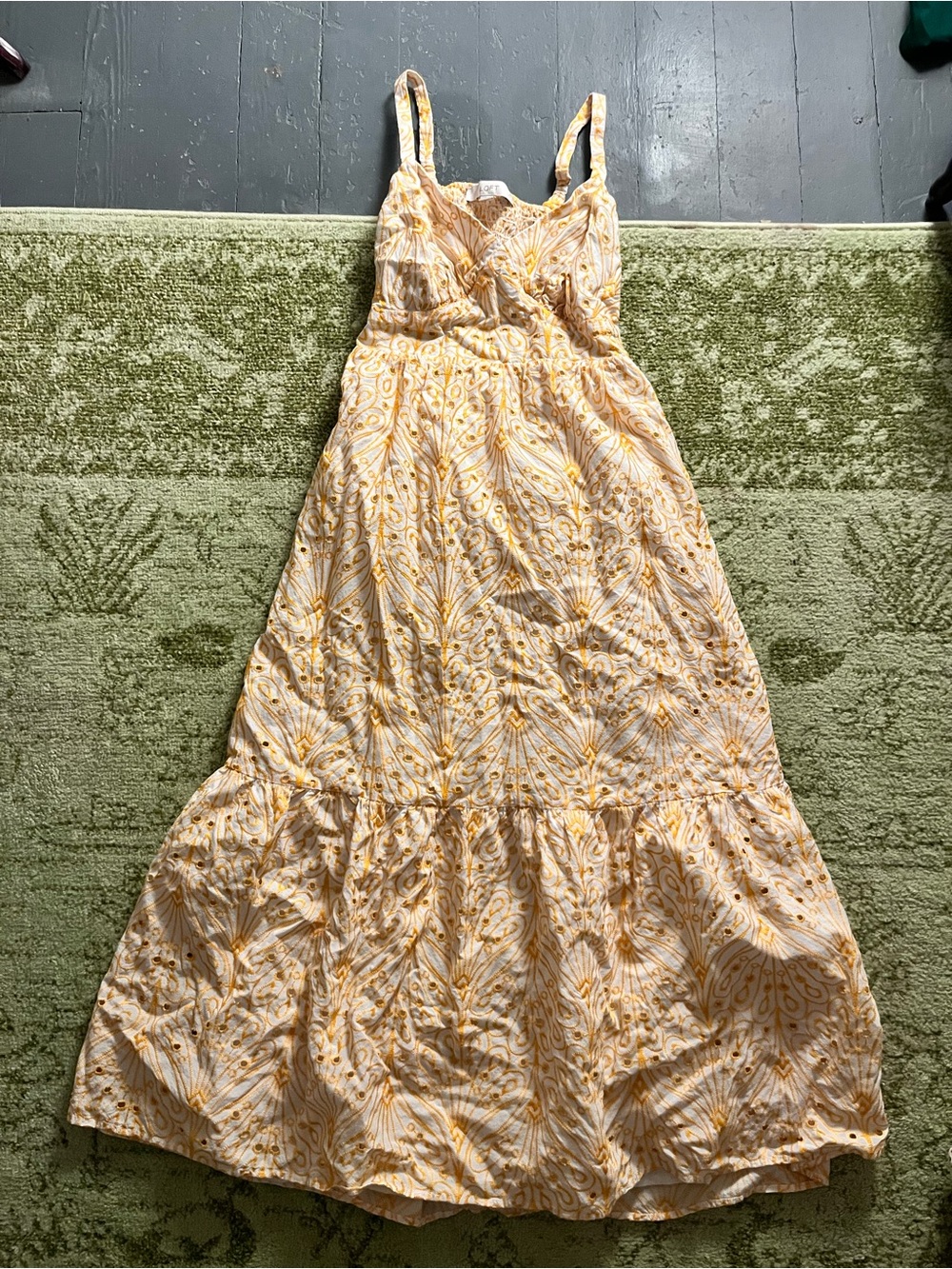 LOFT Yellow Eyelet Embroidered Maxi Dress